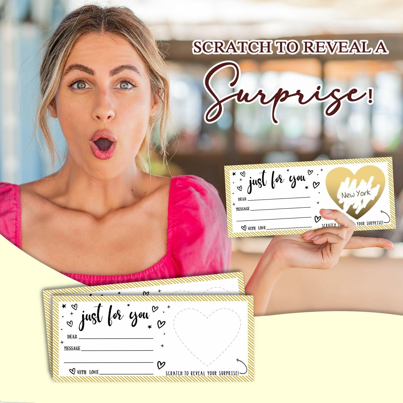 Just For You Surprise Scratch Cards 3x8in Gold 2 Set Personalized Gift