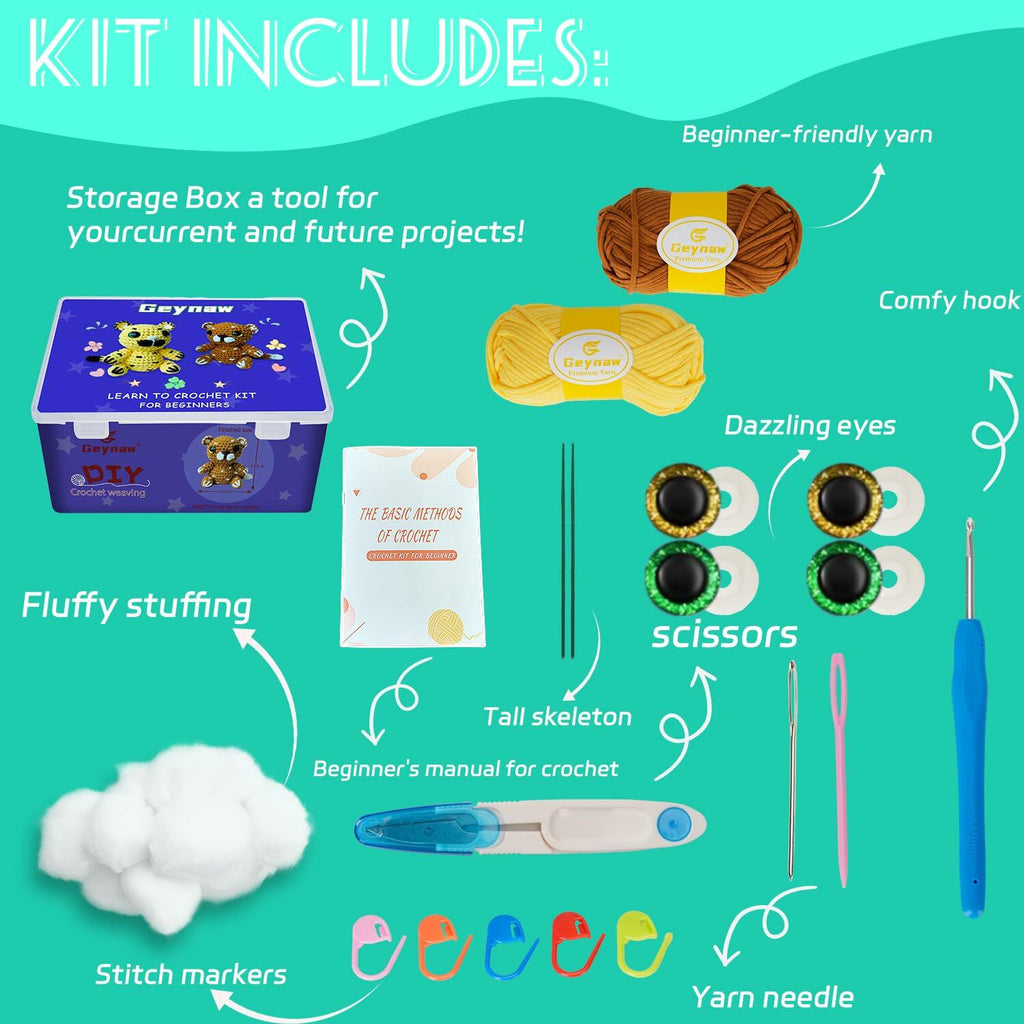 Geynaw Crochet Kit for Beginners Amigurumi Stuffed Animals Tiger