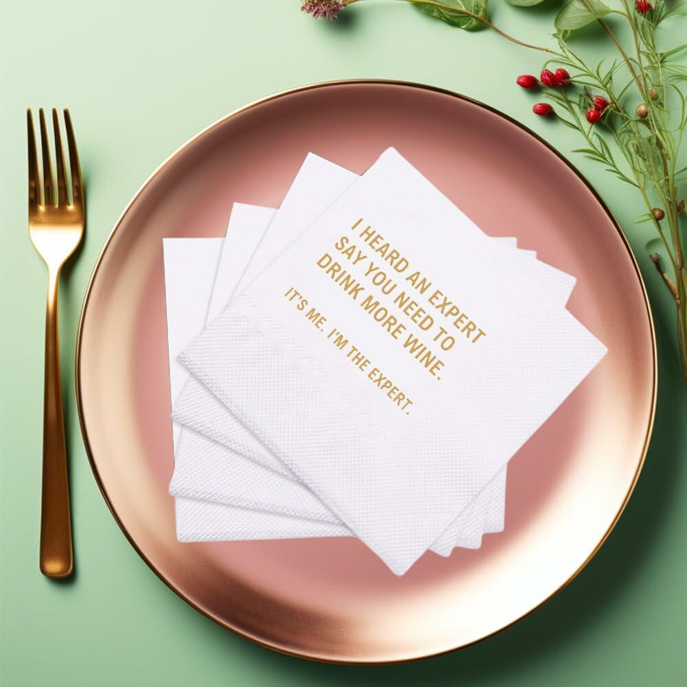 VOWFOO Yobo Bachelorette Cocktail Napkins 4.5x4.5 2-ply 100pcs White
