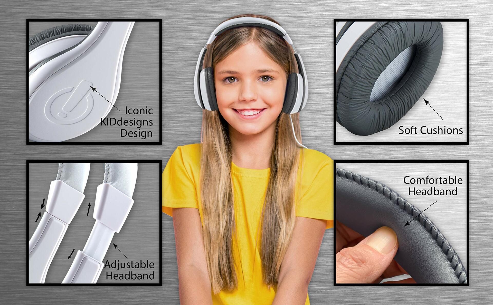eKids Kids Wired Headphones Stereo Sound Volume Control White Over Ear