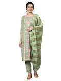 [Like New] Bani Women Rayon Embroidered Kurta Pant Dupatta Set Green Size XX-Large