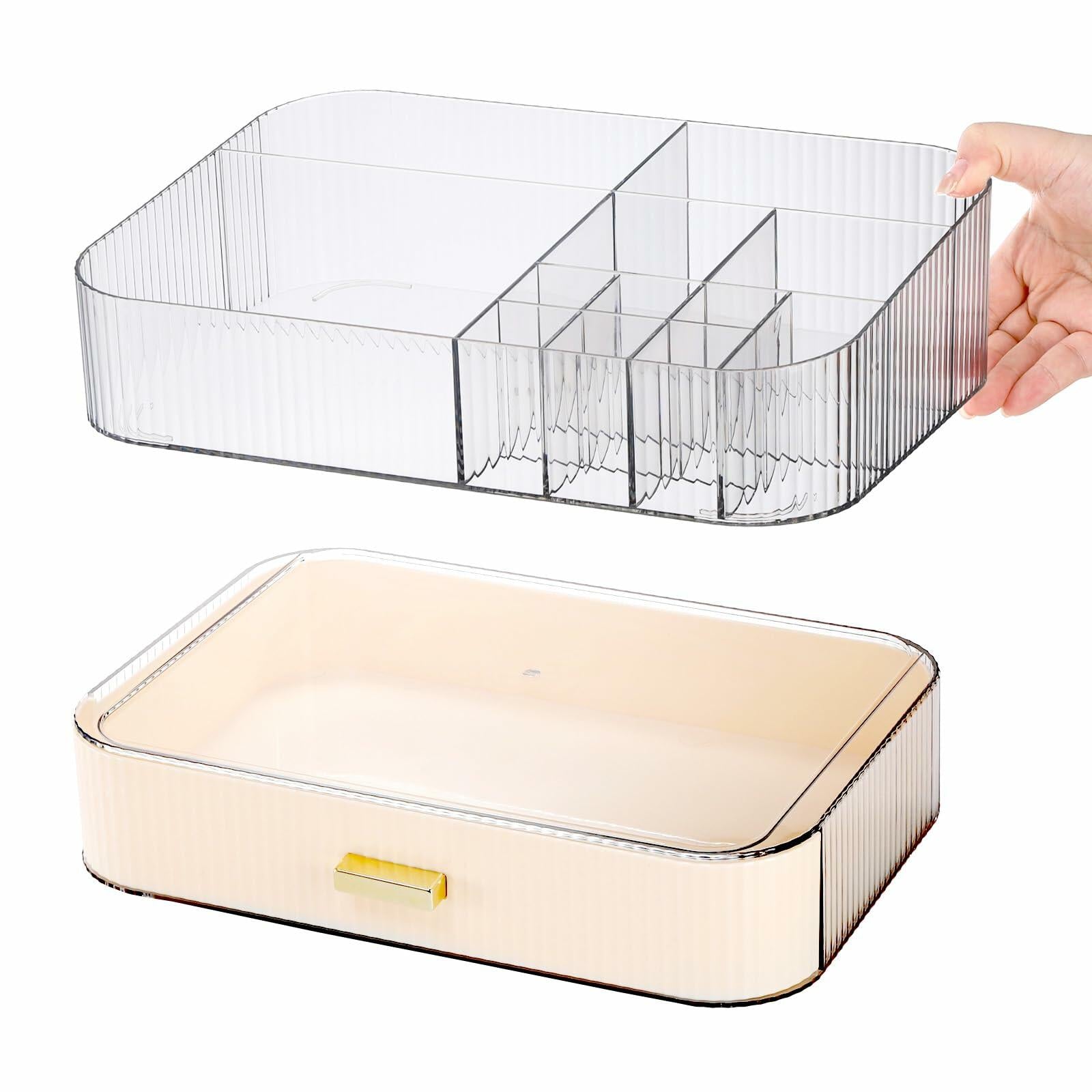 Acshio Clear Makeup Organizer with Drawer Stackable Vanity Storage Dustproof