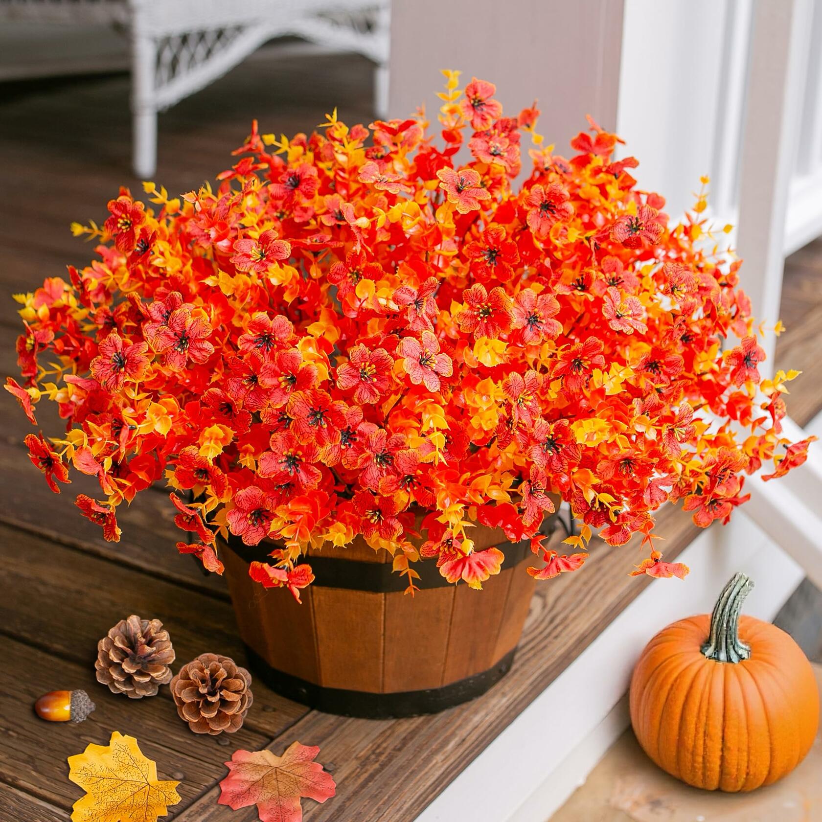 Ivydale Fall Flowers Artificial Mums 12 Bundles UV Resistant Fall-Orange