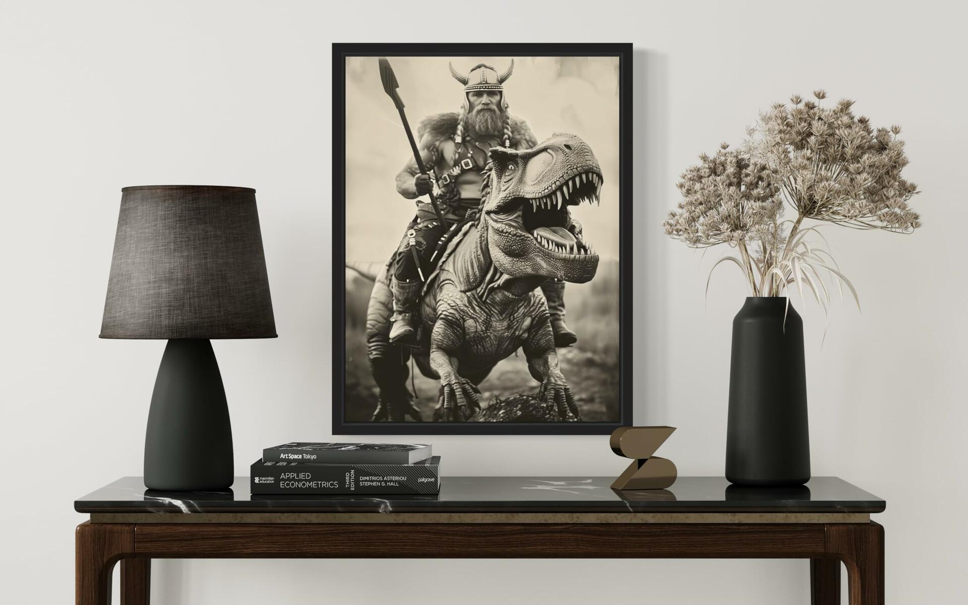 Dinosaur Viking Wall Art Poster 8x10in Funny Vintage Decor Unframed