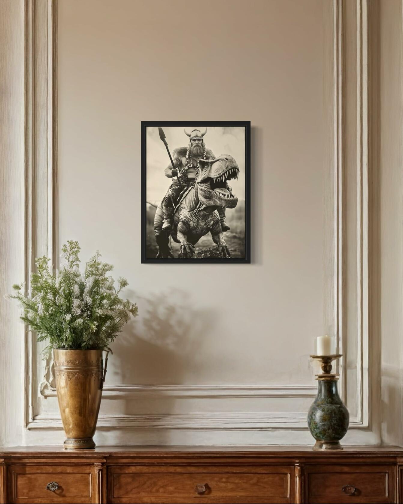 Dinosaur Viking Wall Art Poster 8x10in Funny Vintage Decor Unframed