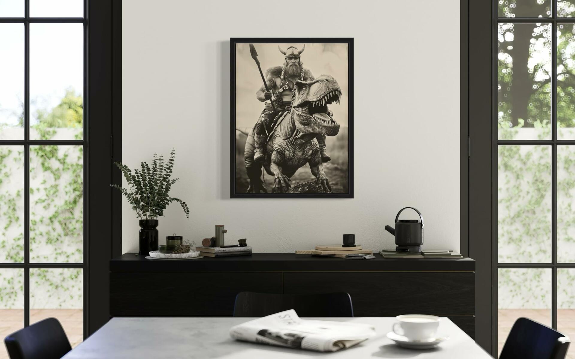Dinosaur Viking Wall Art Poster 8x10in Funny Vintage Decor Unframed