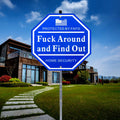 Shawgge FAFO Security Yard Sign with Stake Blue Metal Property Decor