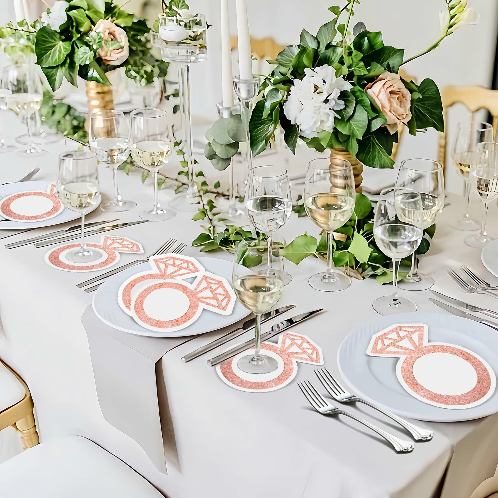 AYINOBY 50 Pcs Glitter Rose Gold Diamond Ring Paper Napkins Pink Wedding