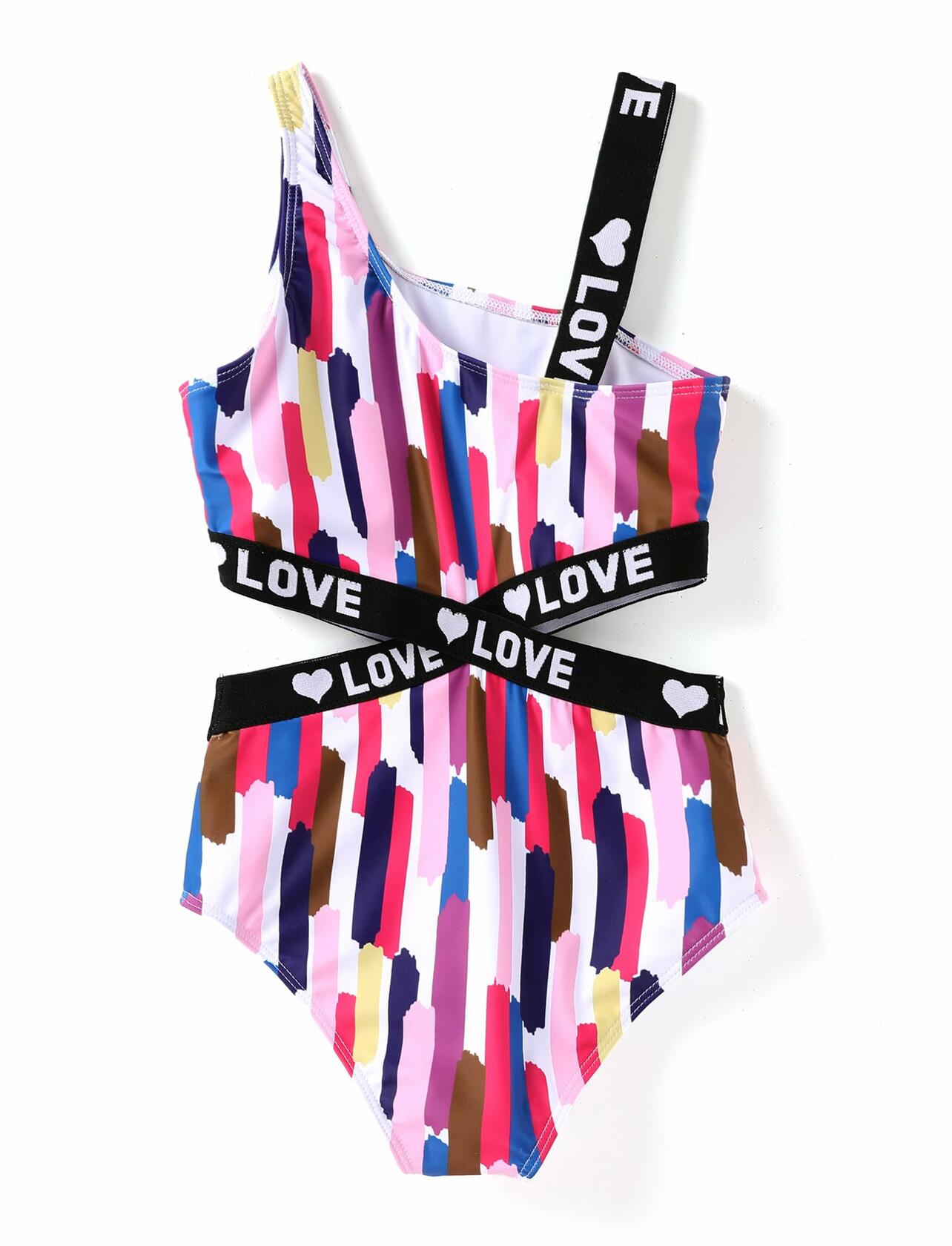 PATPAT Girls One Piece Swimsuit Monokini Colored Stripes Size 12-13 Years