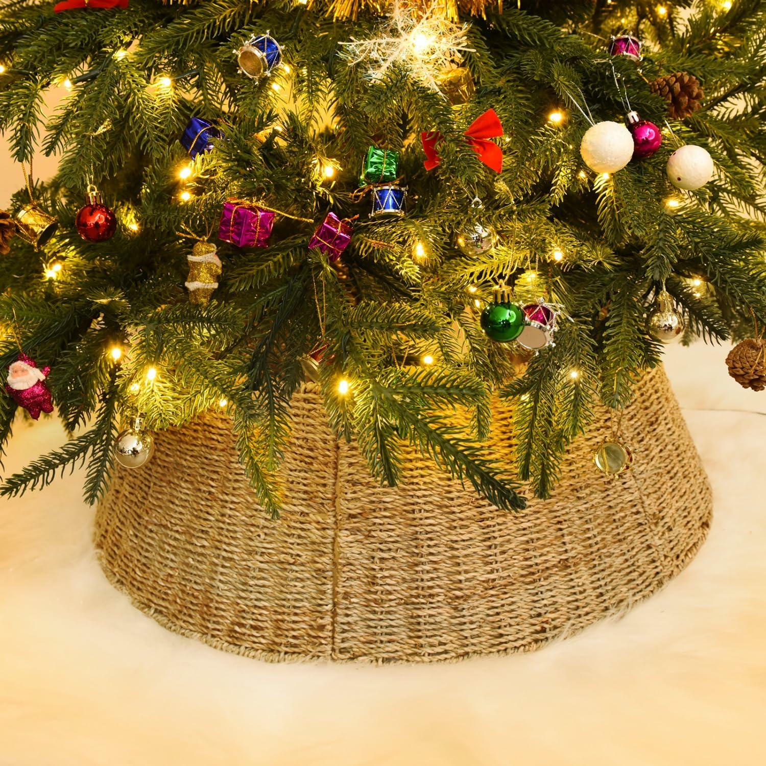 Rocinha Rattan Christmas Tree Collar 26" Rustic Farmhouse Style Seagrass Large