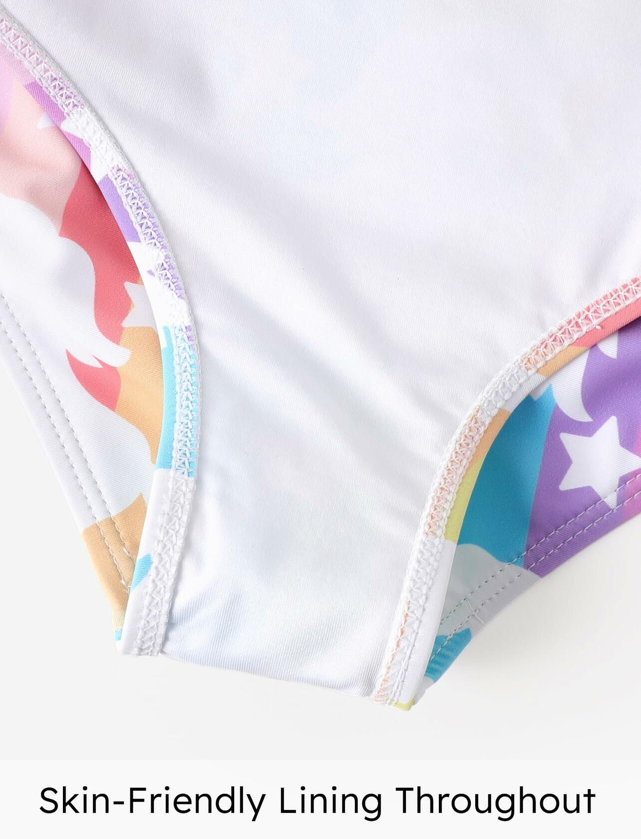 PATPAT Girls 3PC Ruffle Sleeve Rainbow Unicorn Bikini Colorful Size 7-8 Years