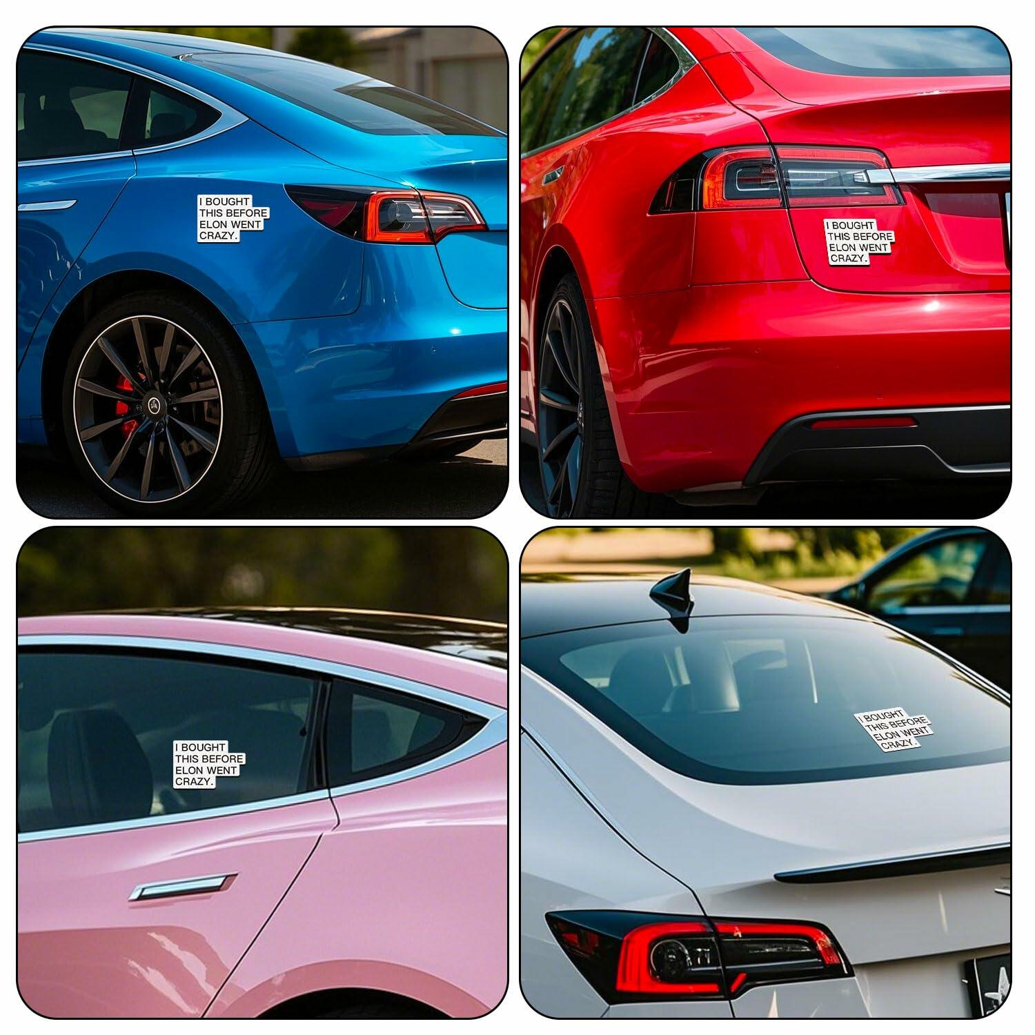 Tesla Anti Elon Musk Bumper Sticker 2 Pack 4x2.7in White Reflective Vinyl