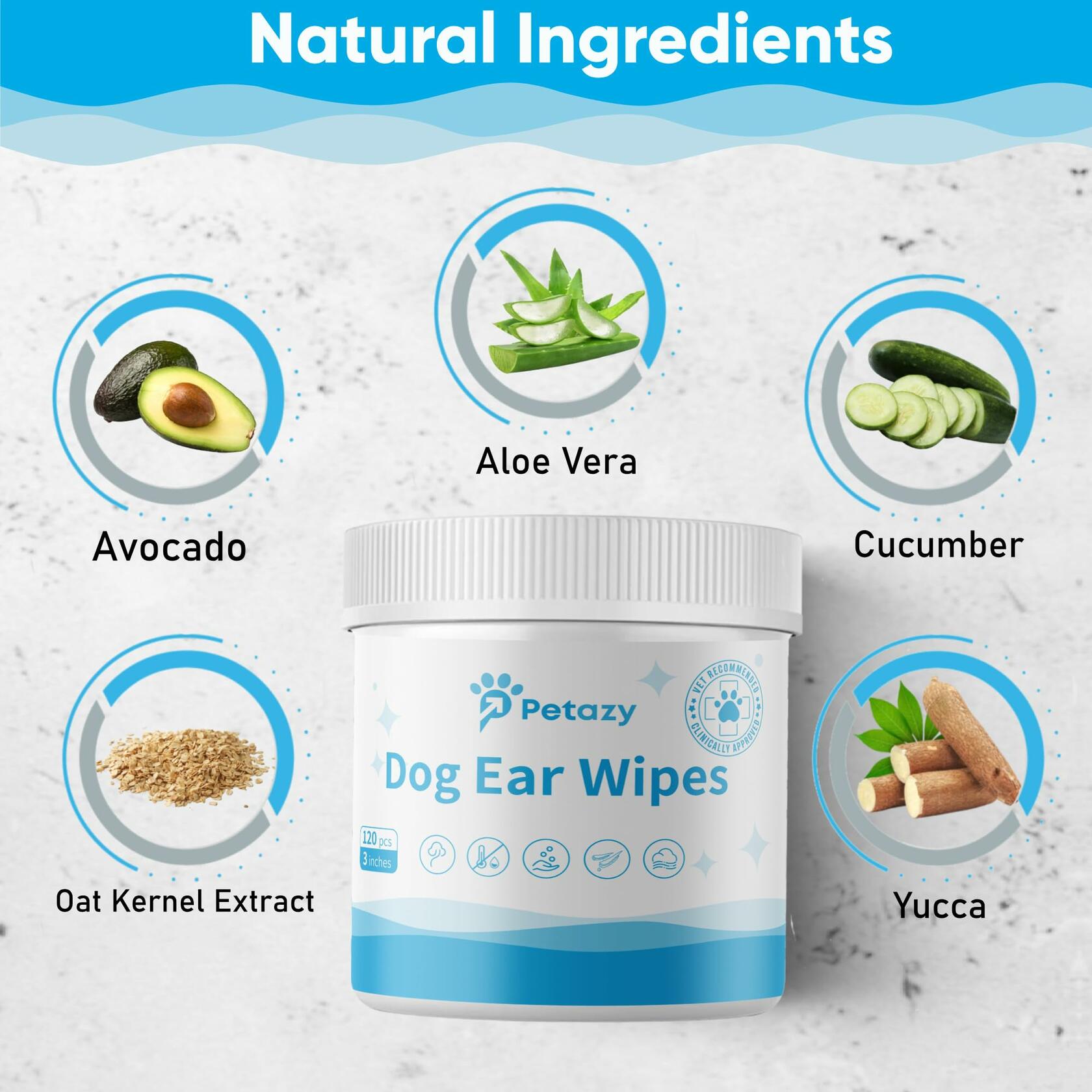 BestBy06/27 Petazy Dog Ear Wipes Unscented Natural Soothing 120 XL Pcs