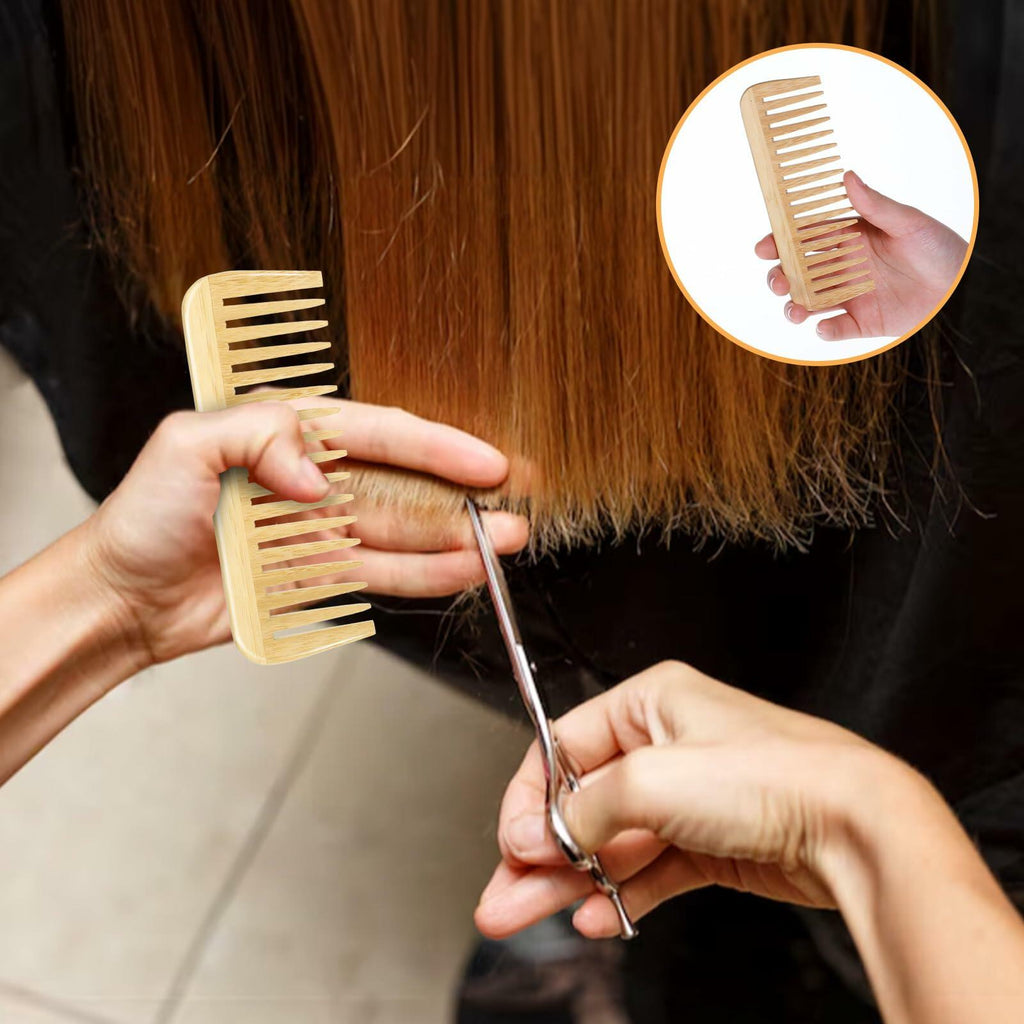 Alrhso Bamboo Wide Tooth Comb for Curls Beard Hair No Handle Detangler