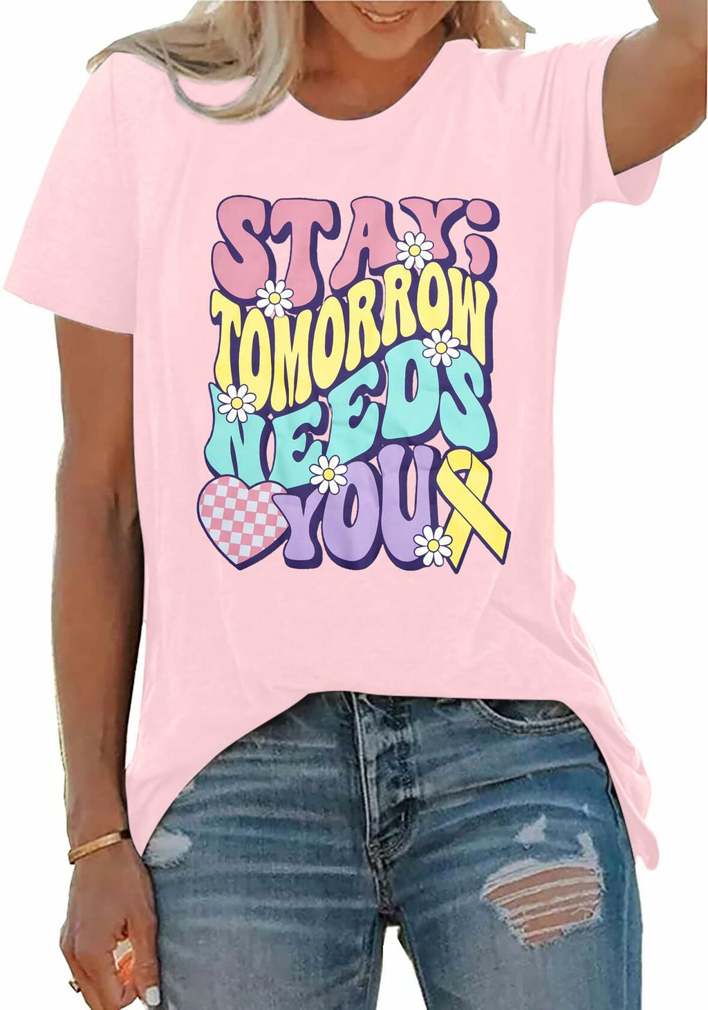 Mental Health Matters Shirt Women Suicide Awareness Tee Light Pink