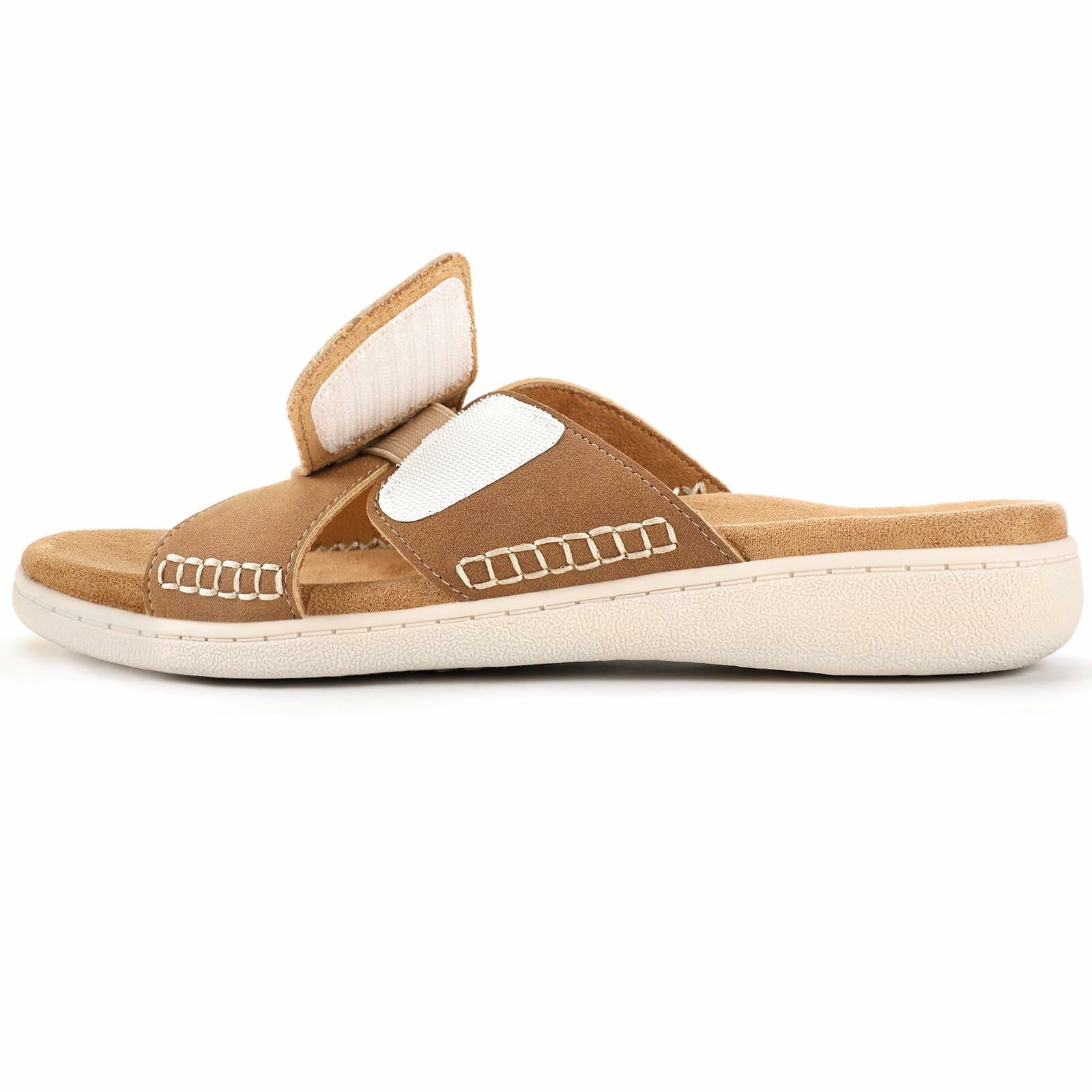 LazyStep Women’s Adjustable Cross Sandals Arch Support Tan Size 6