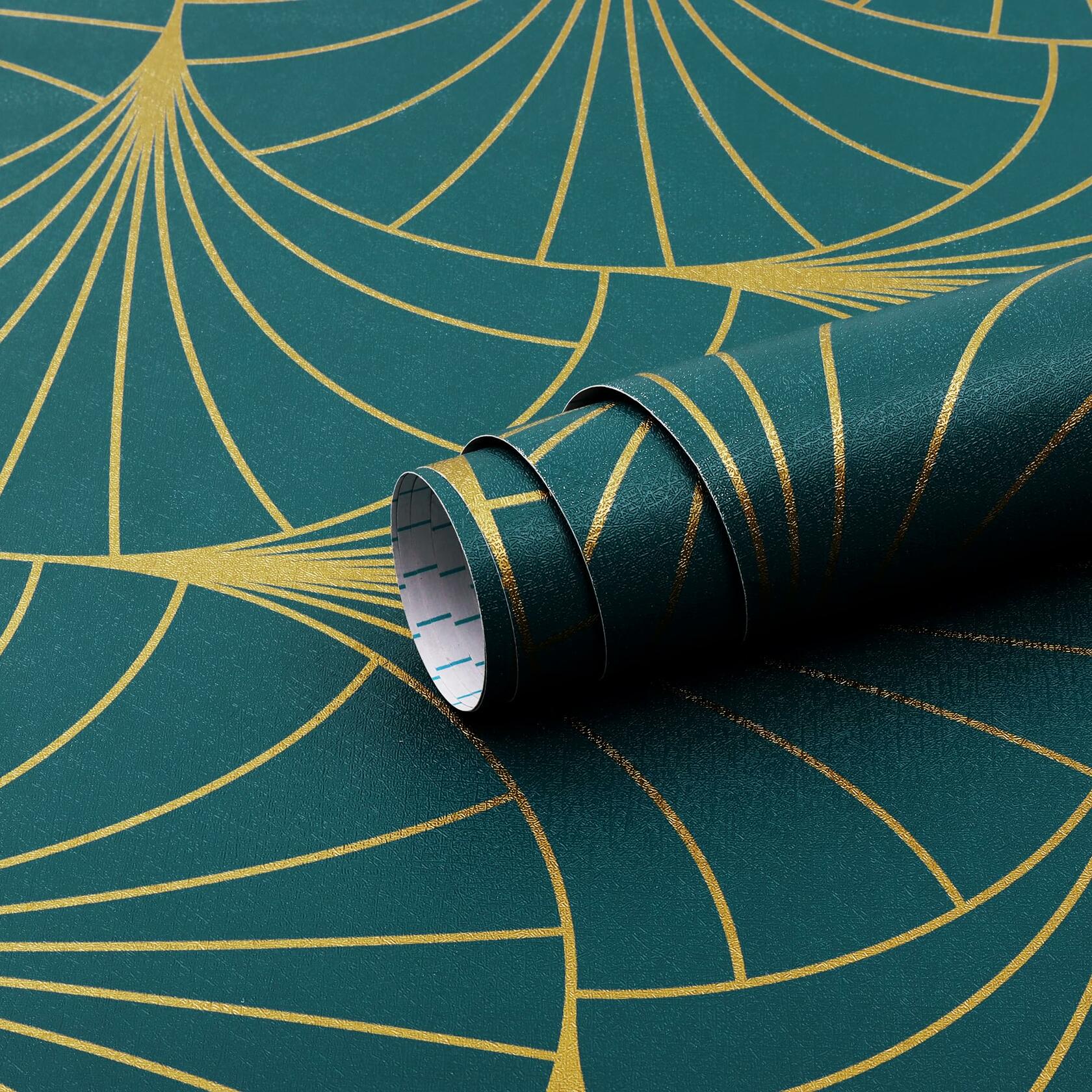 Safiyya Peel & Stick Wallpaper 393x17.3in Gold White Geometric Stripe Vinyl