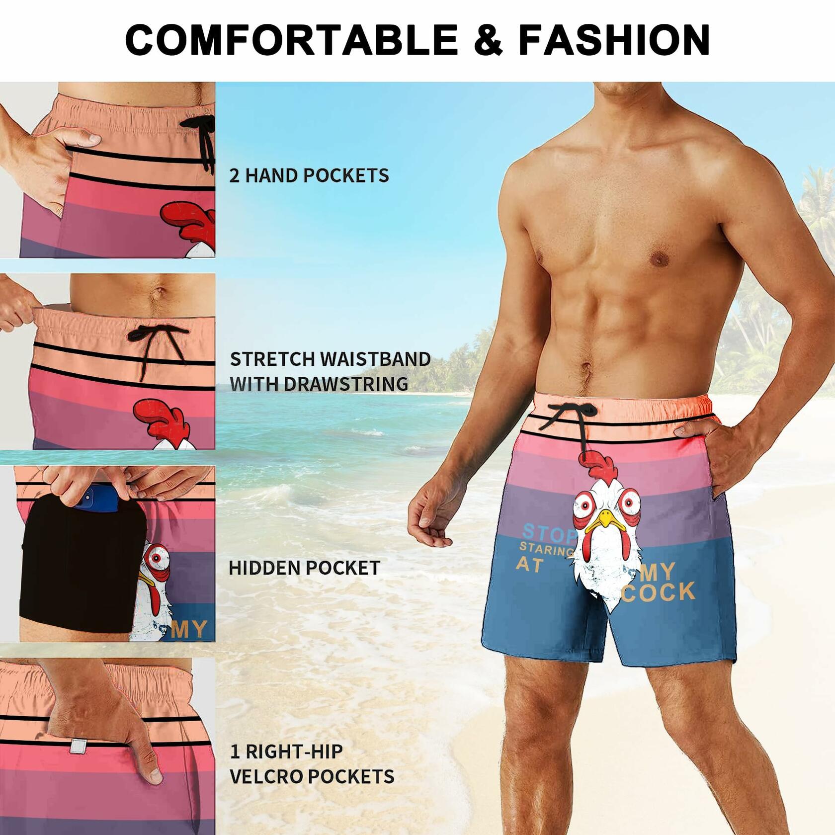SolAzul Men's Funny Cartoon Quick Dry Beach Board Shorts Type-03 Blue Size M