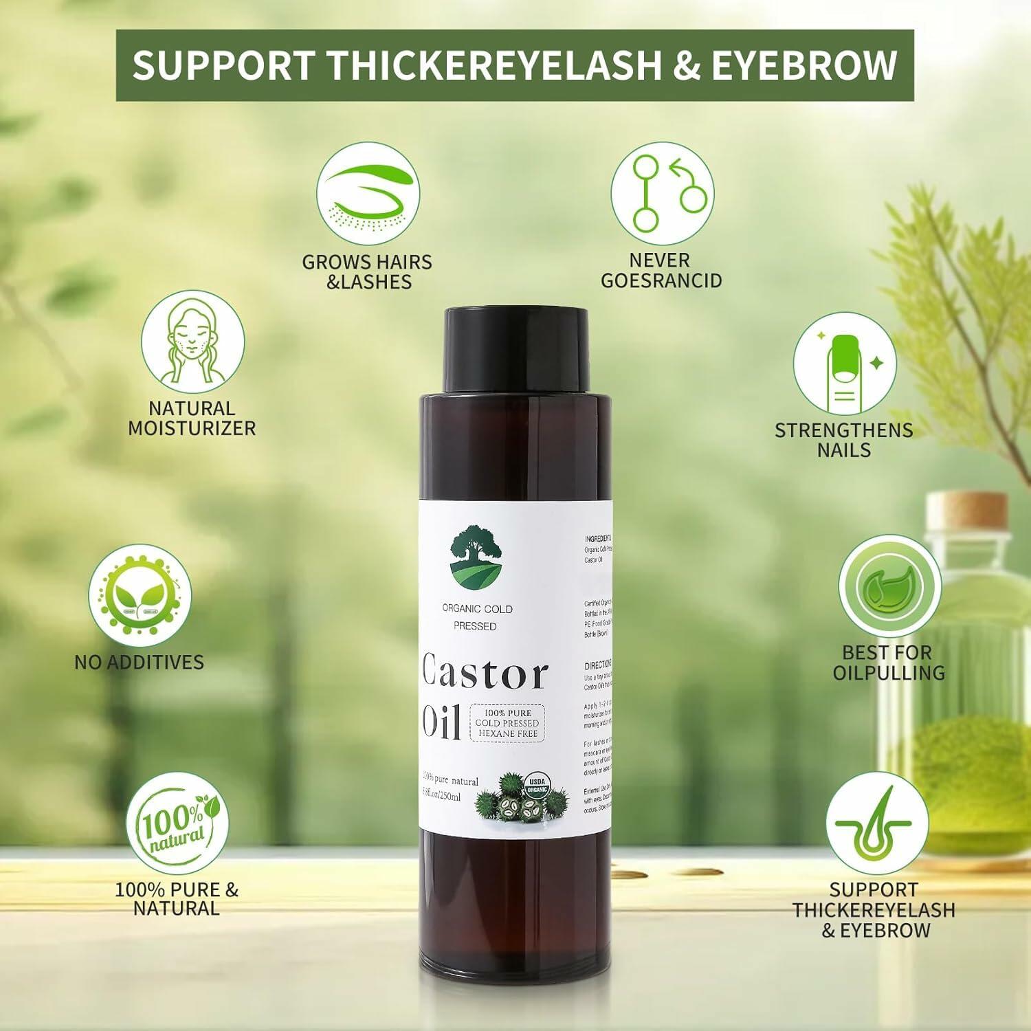 Fuuerds Organic Castor Oil Cold Pressed Unrefined Hair Skin Lashes 8.8oz