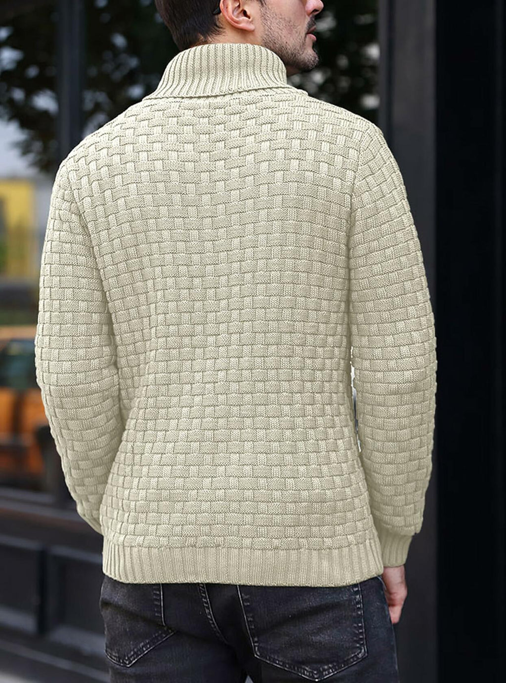 Arcciit Mens Pullover Shawl Collar Cable Knit Sweater Khaki Size 3X-Large