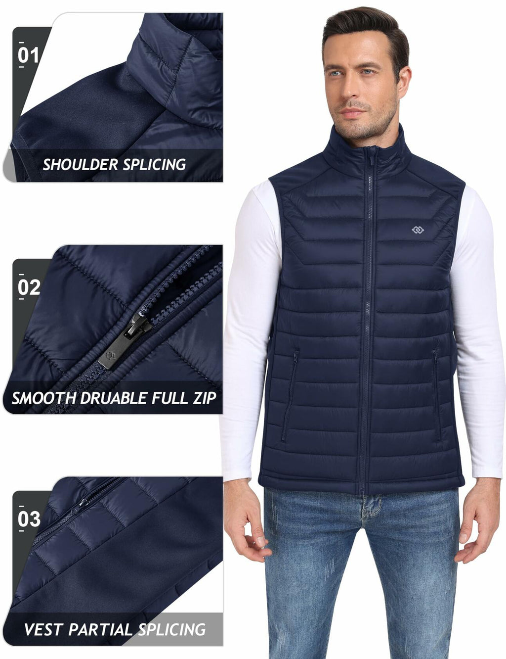 MoFiz Men's Puffer Vest Jacket Windbreak Zipper Sleeveless Navy Size XL