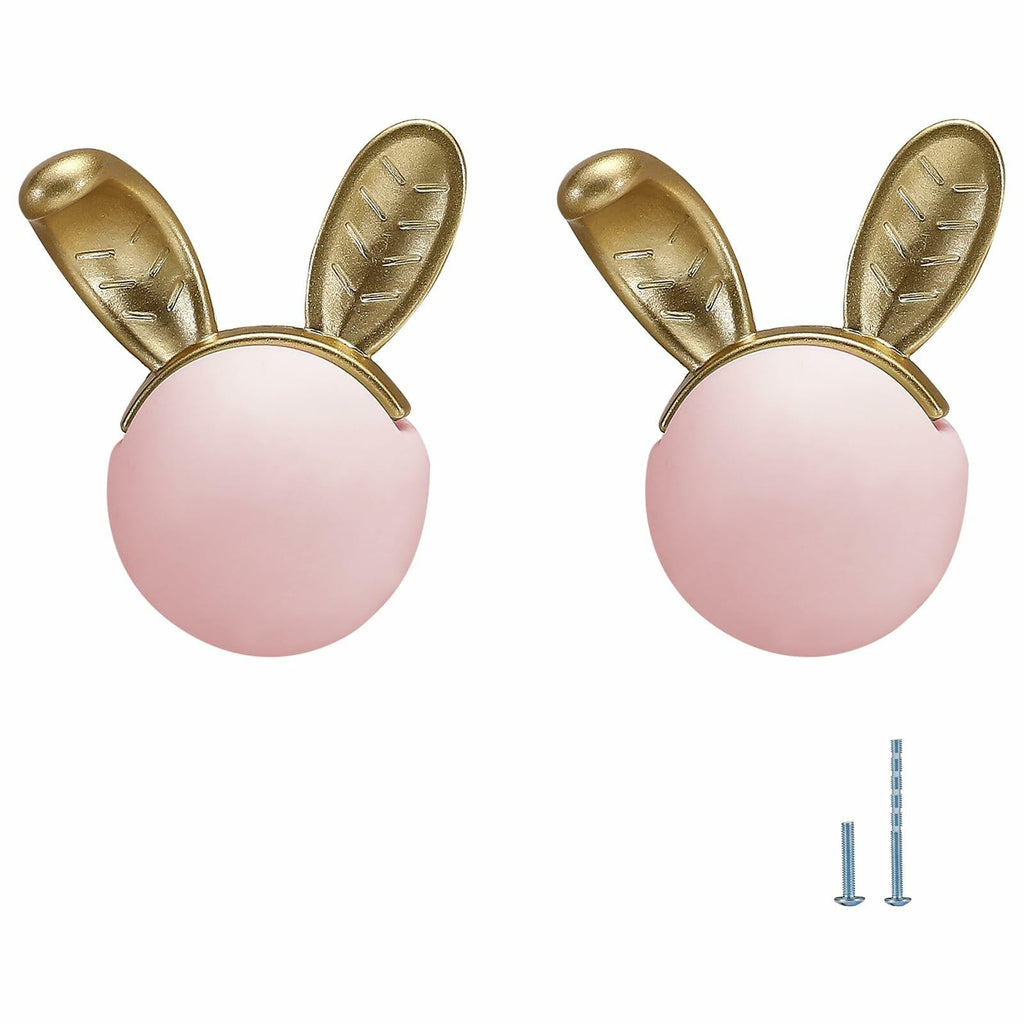 Evionlin 2pcs Pink Rabbit Ceramic Cabinet Knobs Drawer Pulls Kids Room