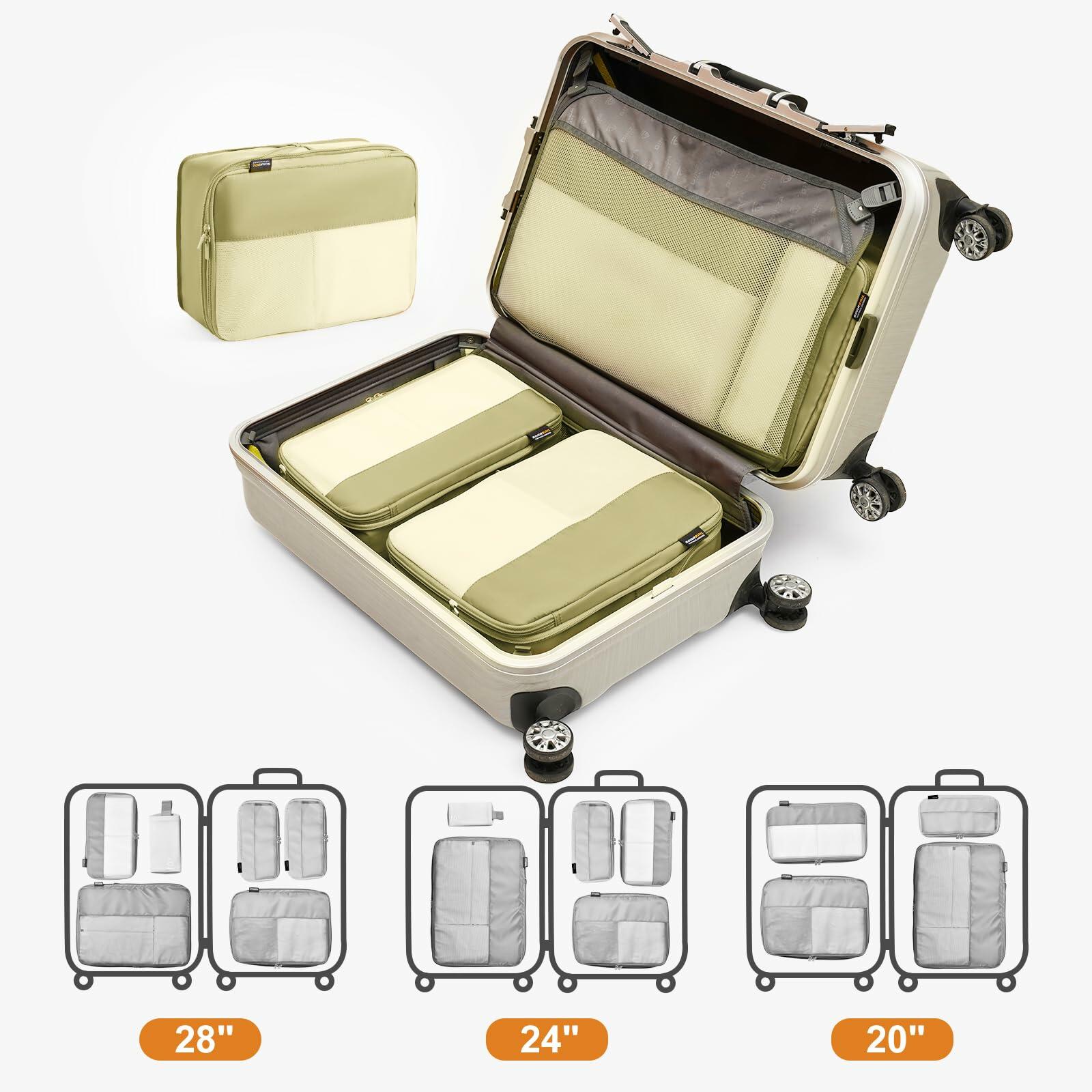 SOARSAIL 6 Set Compression Packing Cubes Travel Luggage Organizer Yellow
