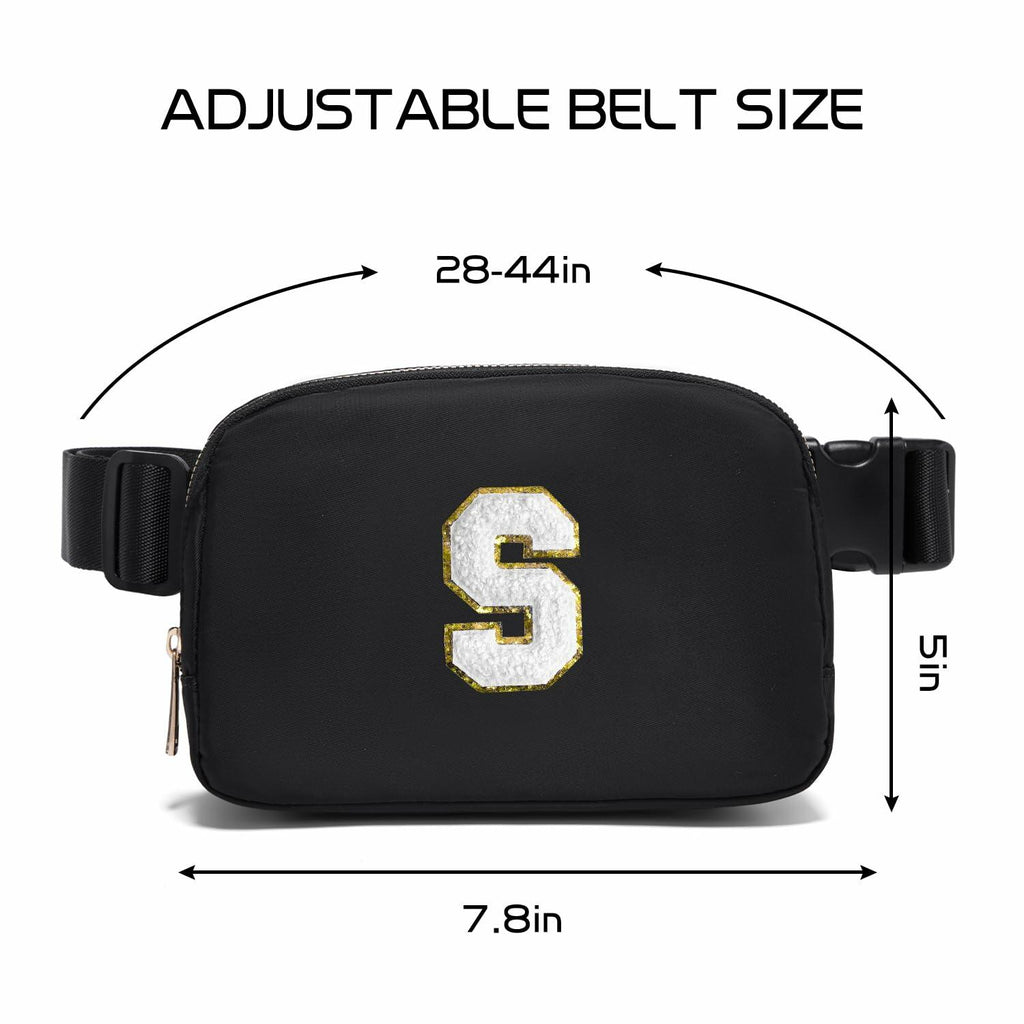 Gitus Personalized Fanny Pack Crossbody Bag for Girls Black Letter Patch