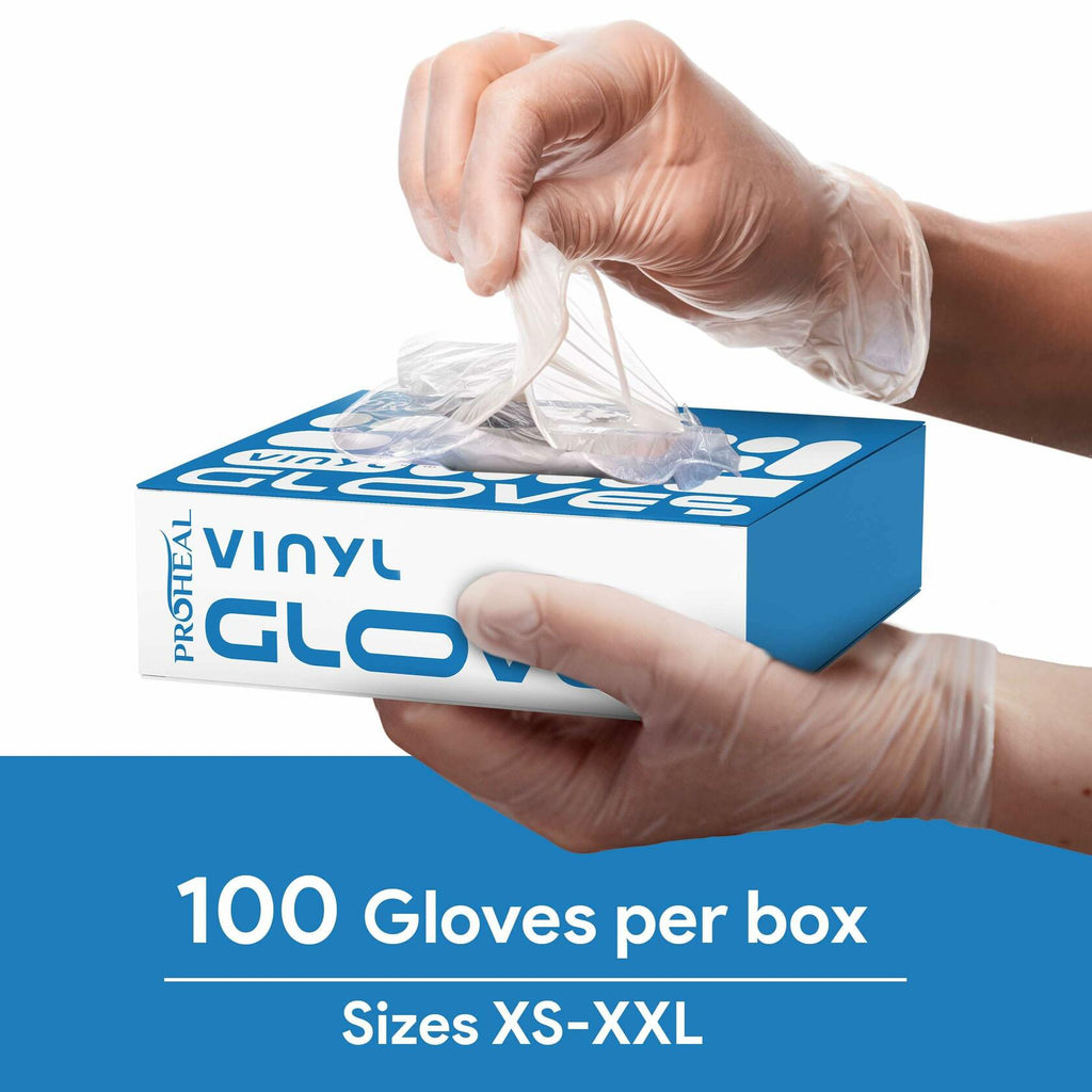 ProHeal Vinyl Disposable Gloves Clear Powder & Latex Free 100 Count Size S