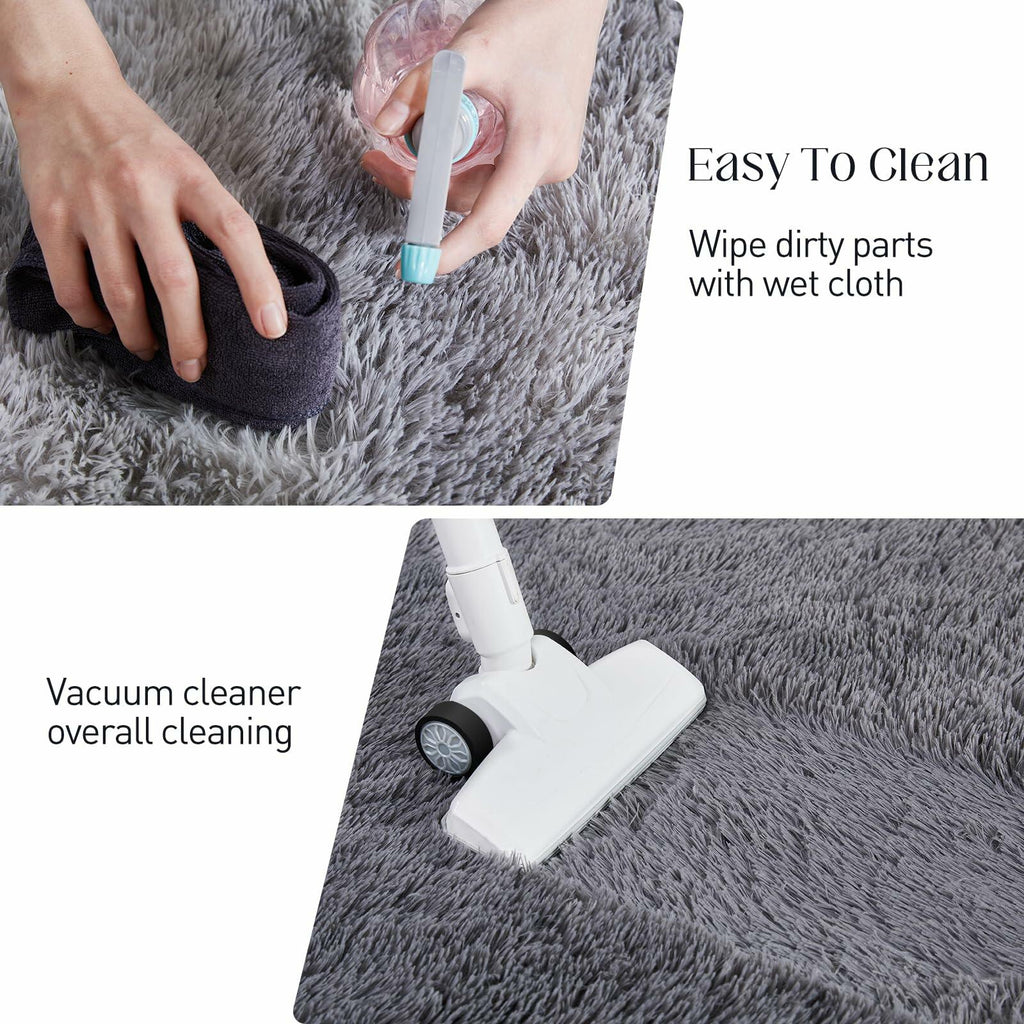 Puremy Grey Round Fluffy Rug 5ft Non-Slip Carpet for Kids Nursery Room
