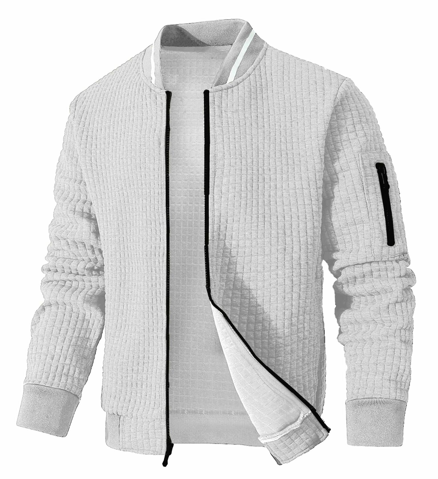 SAVKOOV Mens Lightweight Bomber Varsity Jacket Light Gray Size 5XL