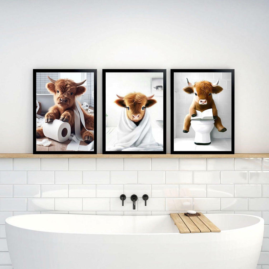 Foduuo Funny Framed Highland Cow Wall Art Canvas Print 12x16 inch Colorful