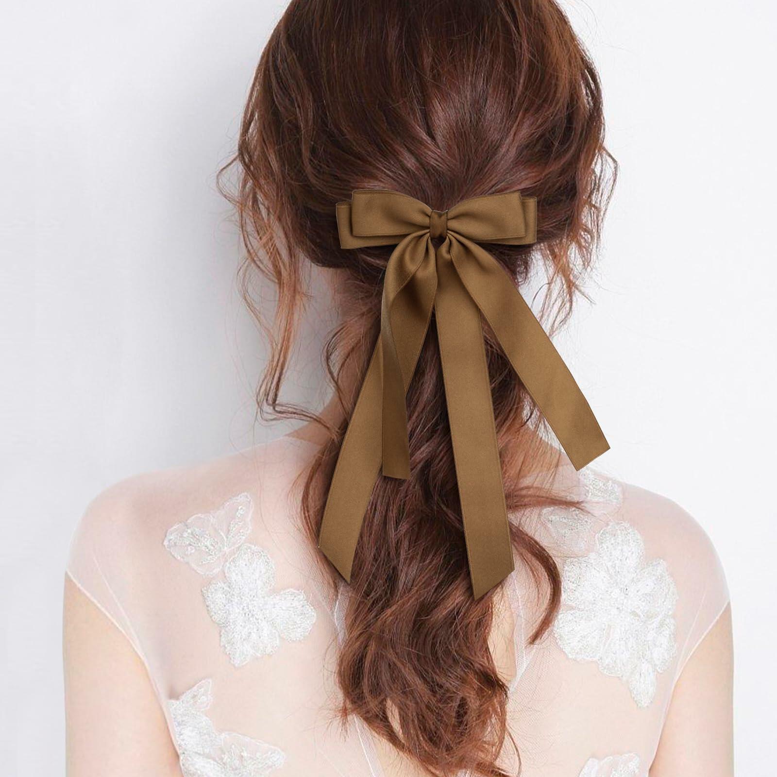 MIKONIKO Bow Hair Clips 2PCS Set Black Brown Ribbon Alligator Clip
