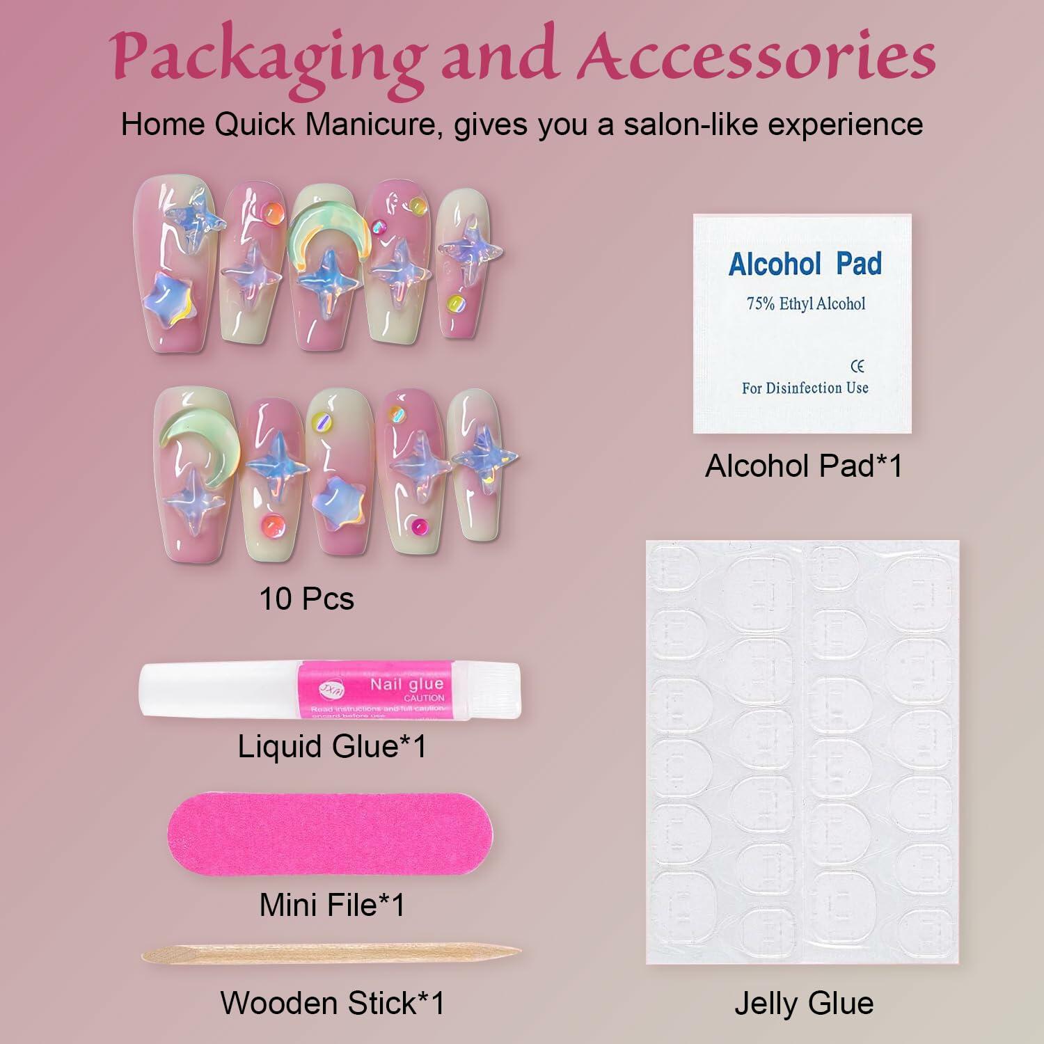 10PCS Handmade Luxury 3D Press-On Nails Reusable Hand-Painted Gel Kit CL-9006-L