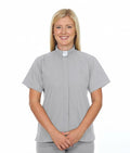 FOR HIS SERVICE Women’s Clergy Shirt Gray Short Sleeve Tab Collar Size 22