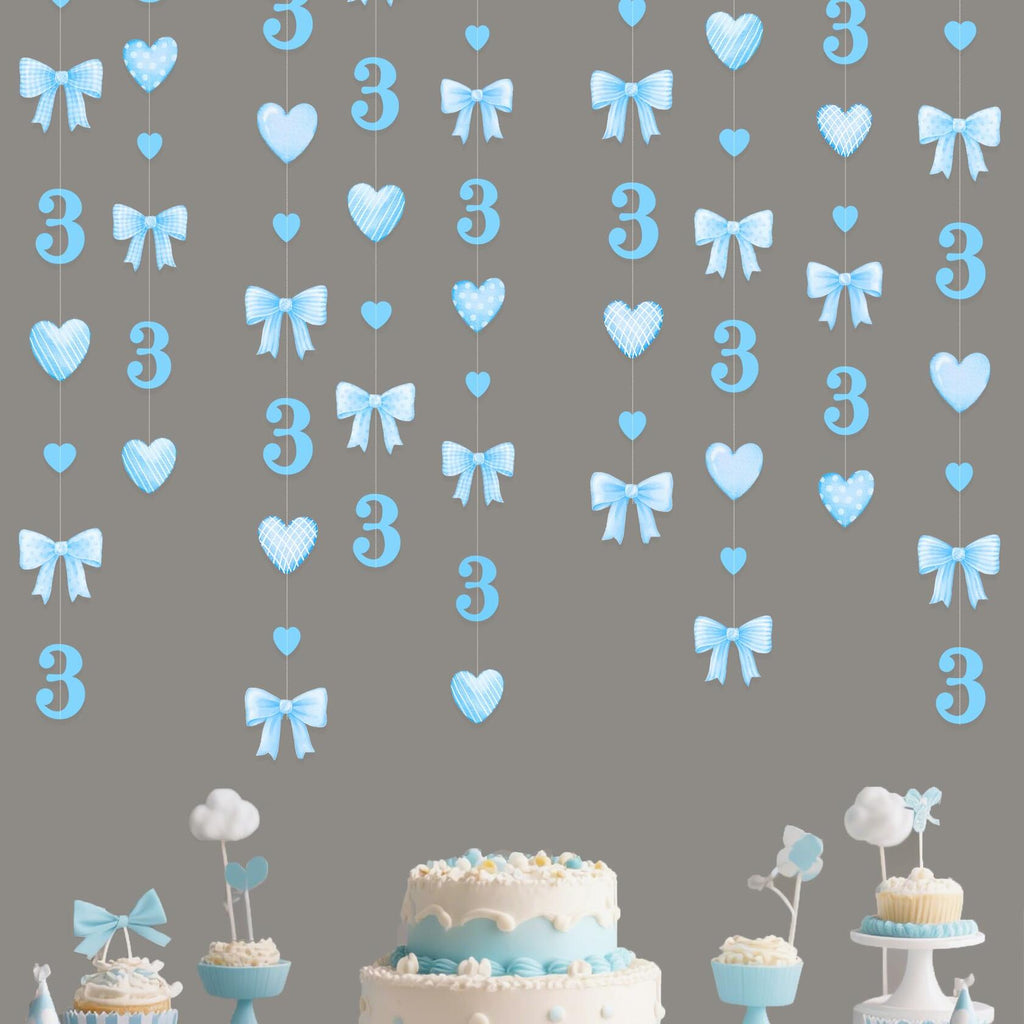 40Ft Blue 3rd Birthday Bow Garland Banner Heart Streamer Party Decor