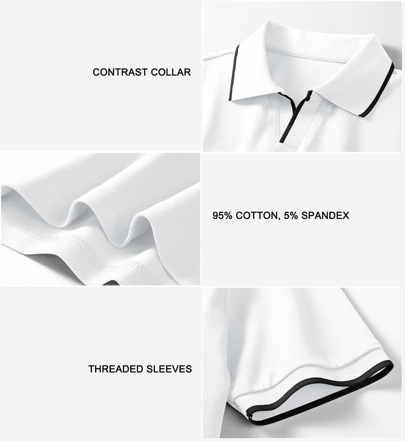 Aiyino Men's Muscle V Neck Polo Shirt Slim Fit Cotton Golf Tee White Size M