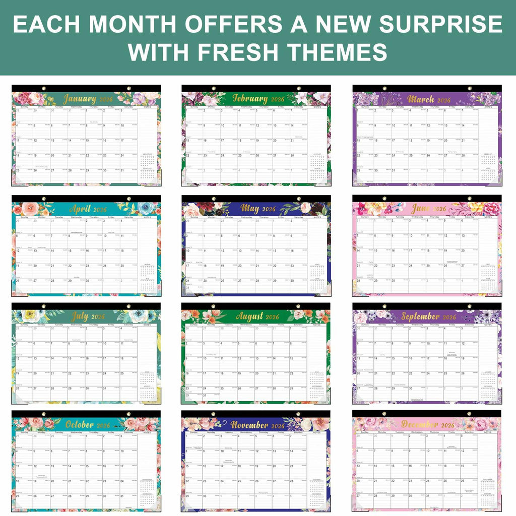 Lbylyhxc 2026 18-Month Desk Calendar Flowers 17x12 inches