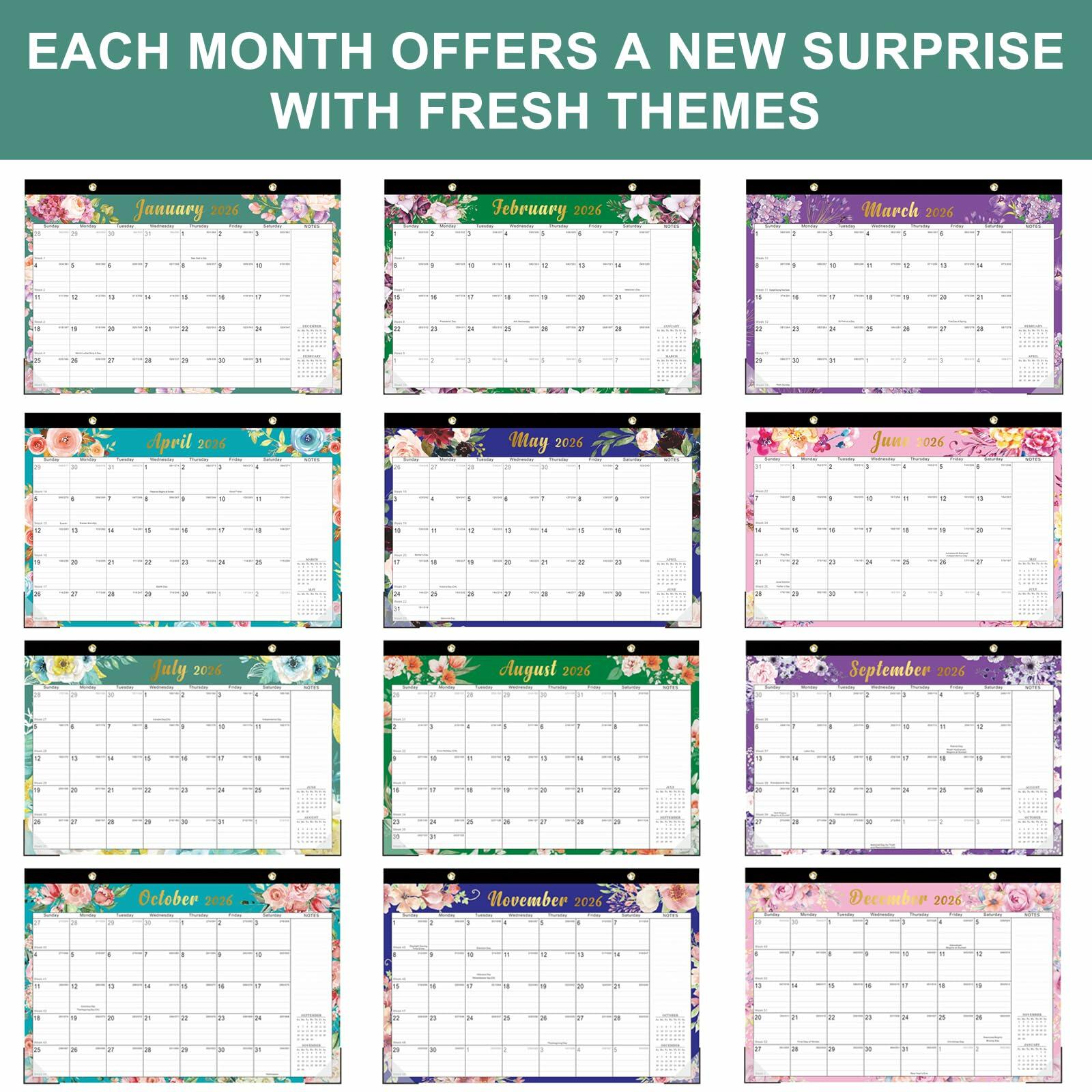 Lbylyhxc 2026 18-Month Desk Calendar Flowers 17x12 inches