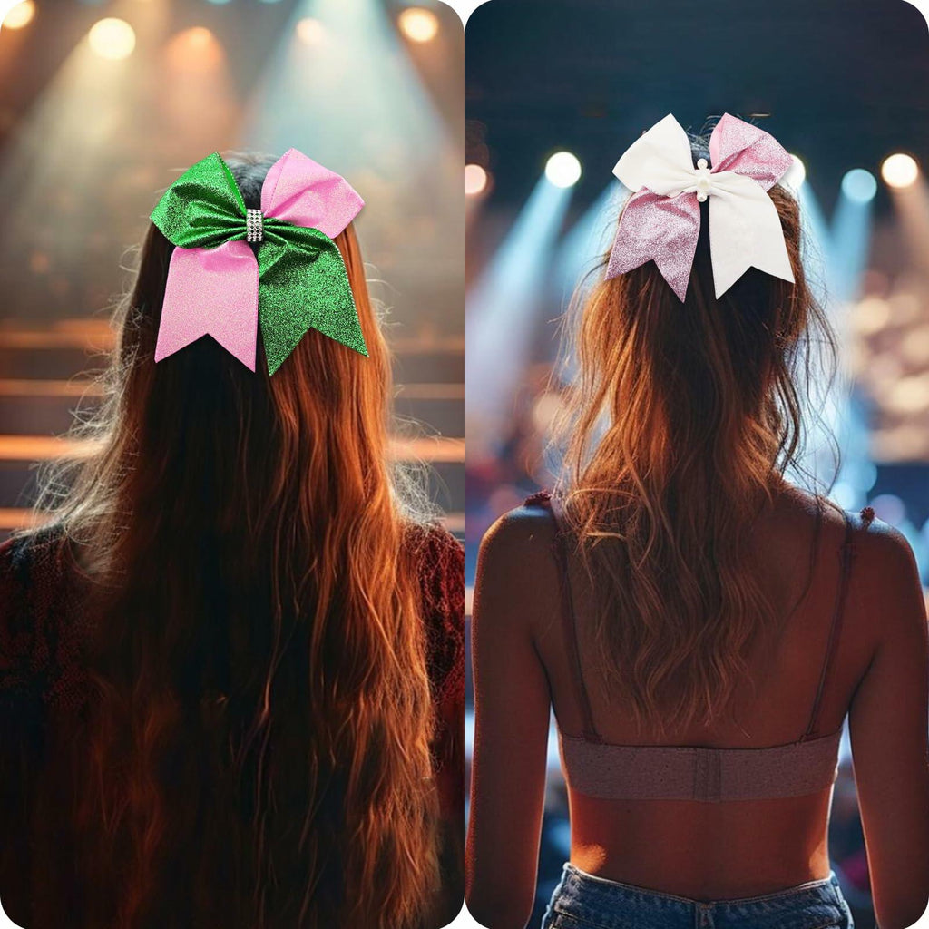 Tiltol 2 PCS Enchanted Witch Hair Bow Clips Pink Green & Pink White