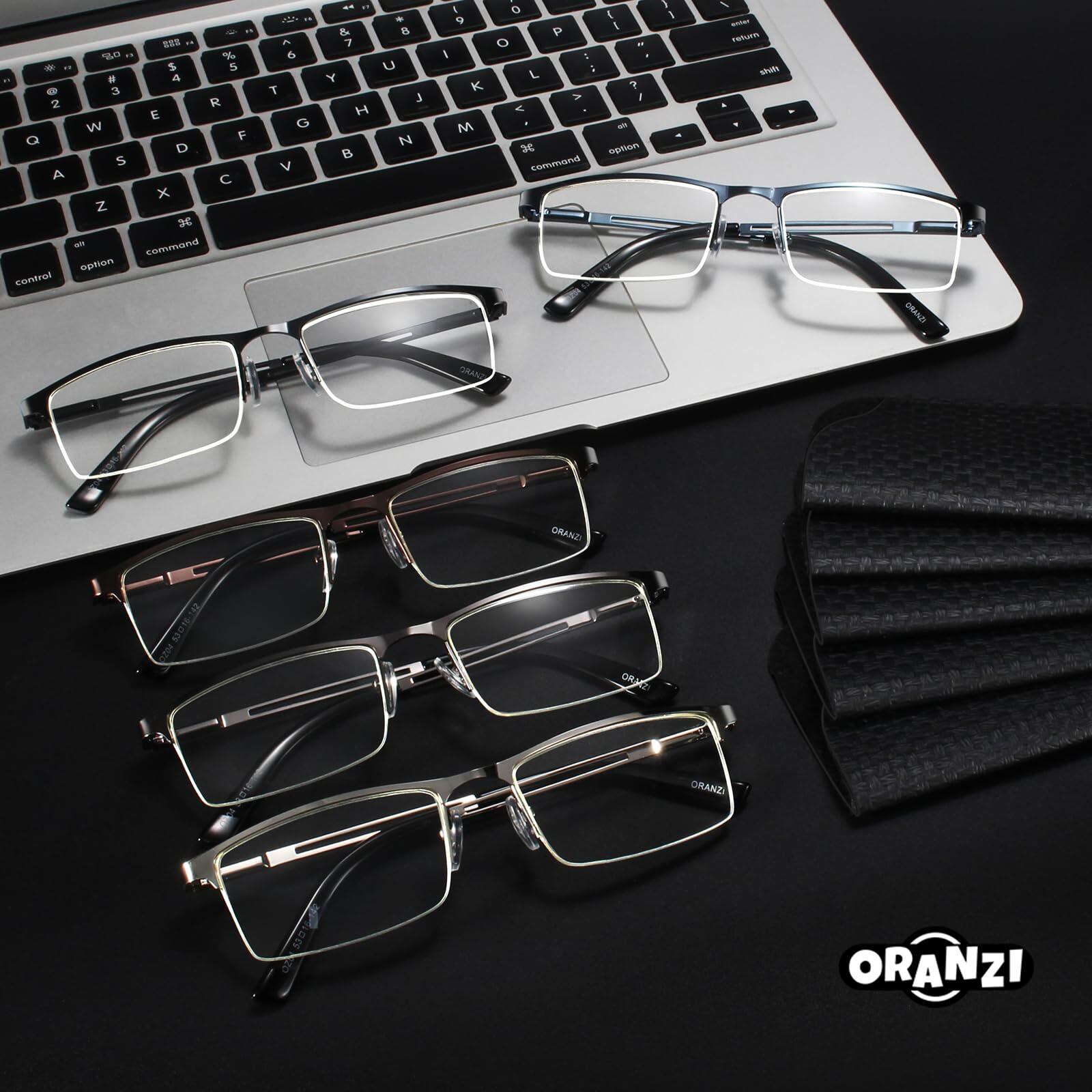 ORANZI 5-Pack Blue Light Blocking Reading Glasses, Half Metal Frame, 1.00