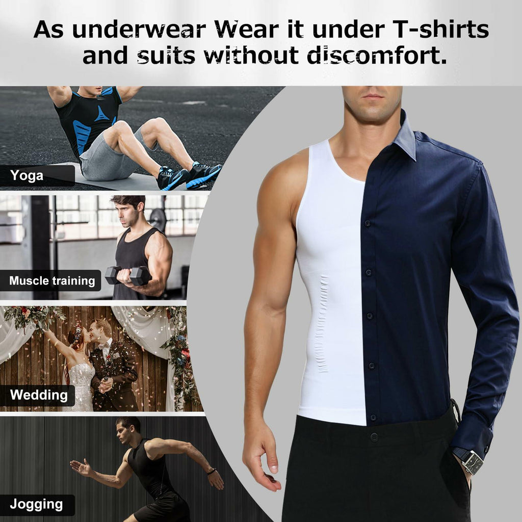 Casey Kevin Men’s Sleeveless Compression Shirt – White XL Body Shaper