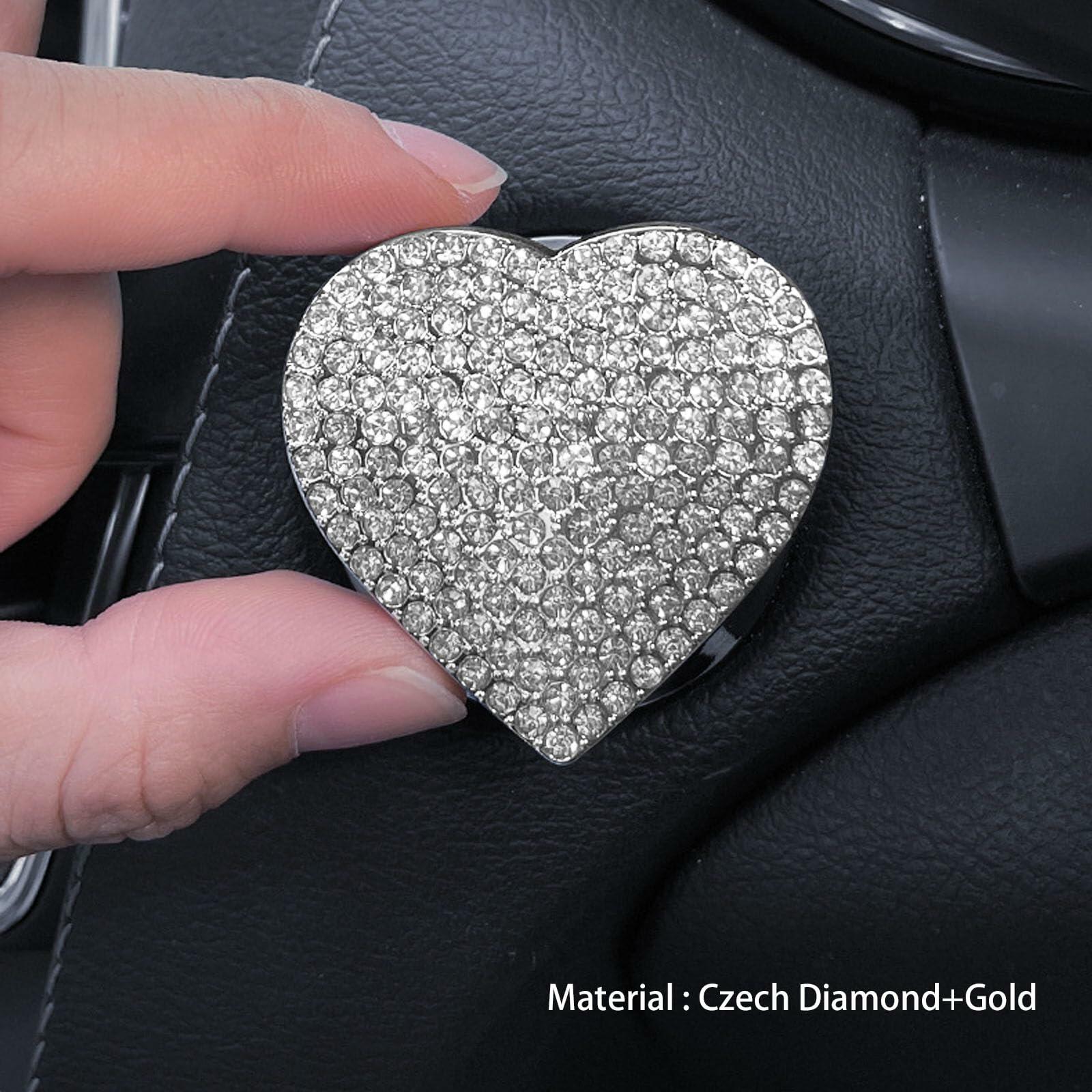 Heart-Shaped Car Engine Start Button Cover Bling Interior Decor White