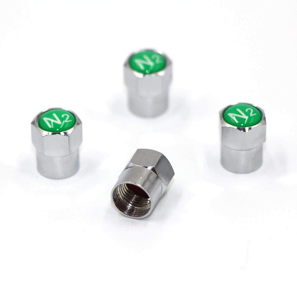 ACCRETION Chrome Brass Valve Stem Caps N2 Nitrogen Logo 4 pcs Red/Silver