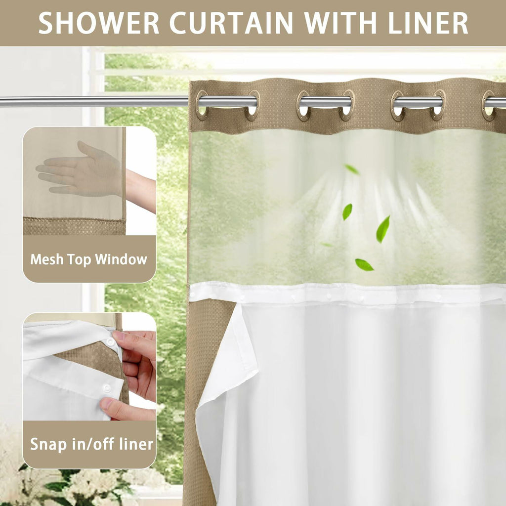YellyHommy No Hook Shower Curtain Snap Liner Set Cyan 87x72