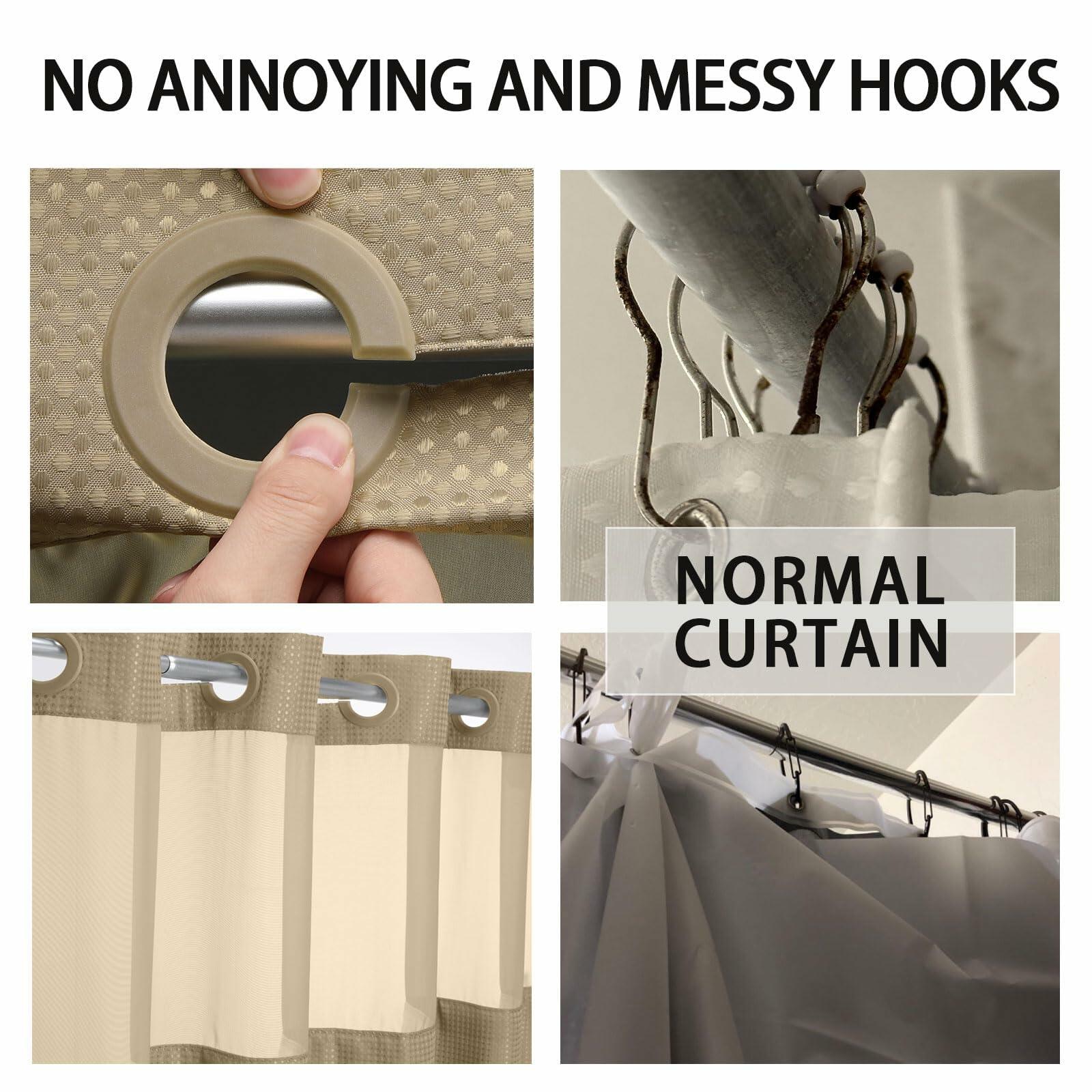 YellyHommy No Hook Shower Curtain Snap Liner Set Cyan 87x72