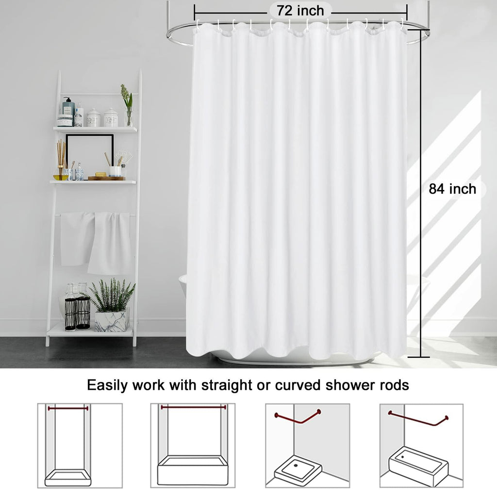 EurCross Fabric Shower Curtain Liner 72x84 White Water-Repellent Polyester