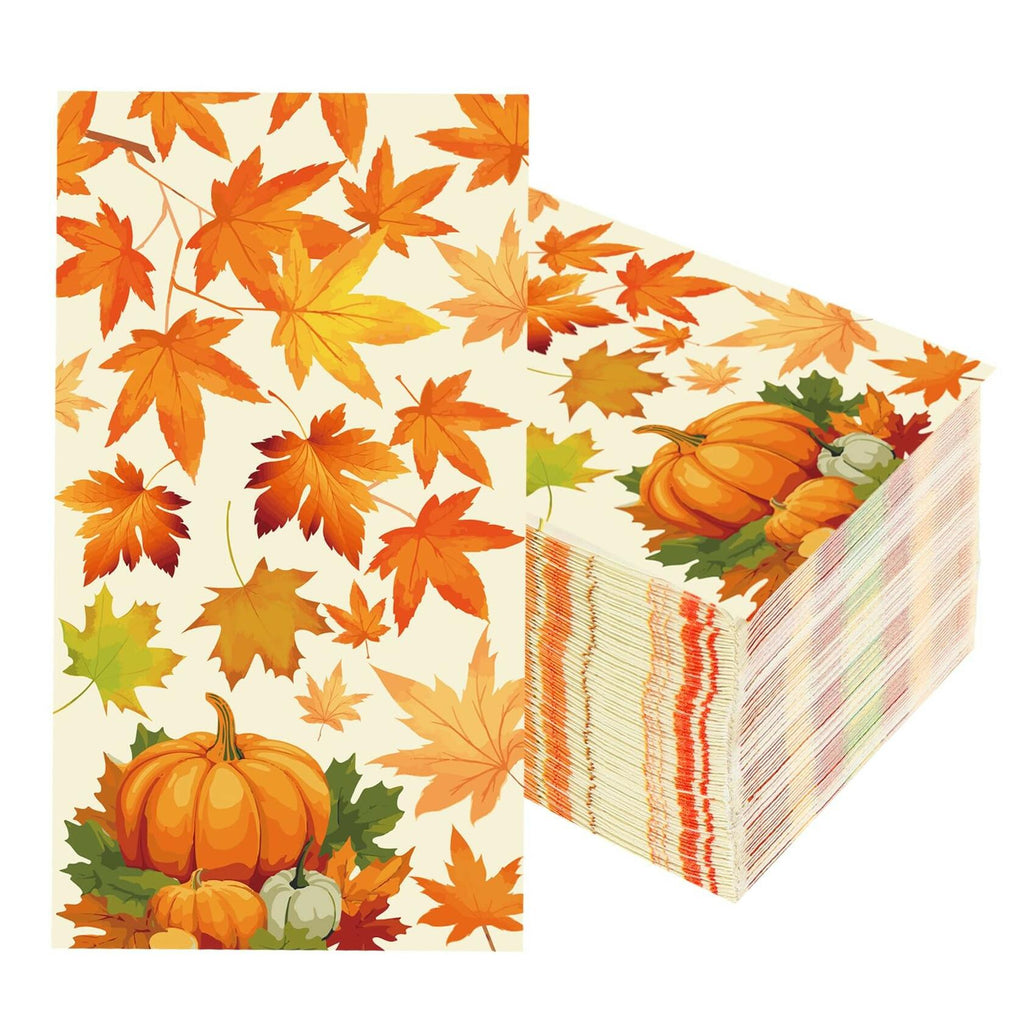 Btmooz Fall Thanksgiving Disposable Paper Napkins 100 Pcs Pumpkin Maple Leaf