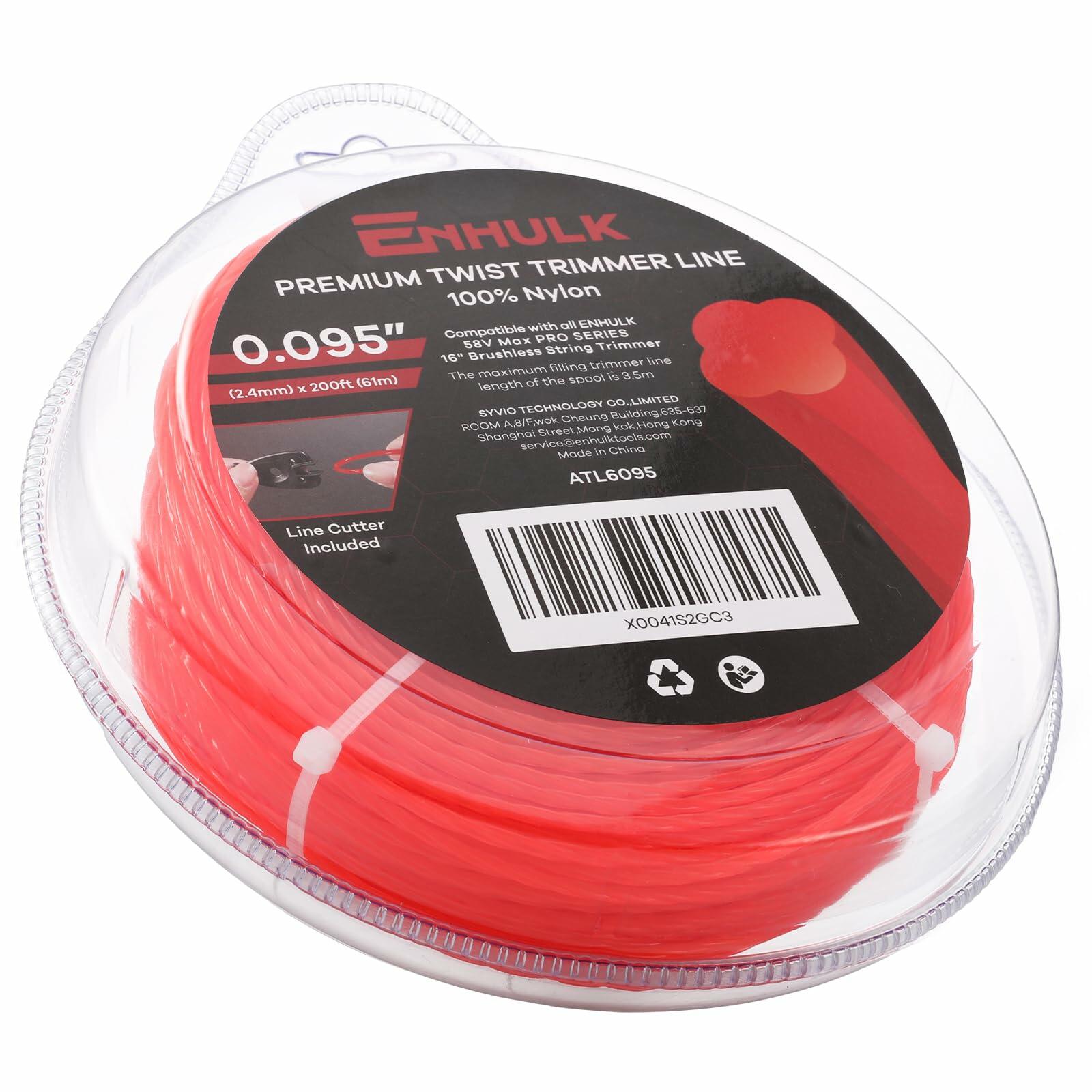 Enhulk 0.095'' Red Weed Eater Trimmer Line 200ft High Tensile Strength