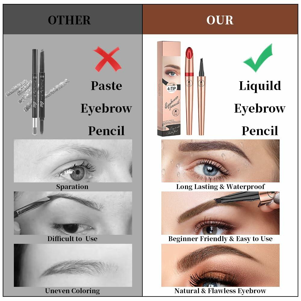 YIWANLLE 3D Microblading Eyebrow Pencil 4 Fork Tip Waterproof Light Brown